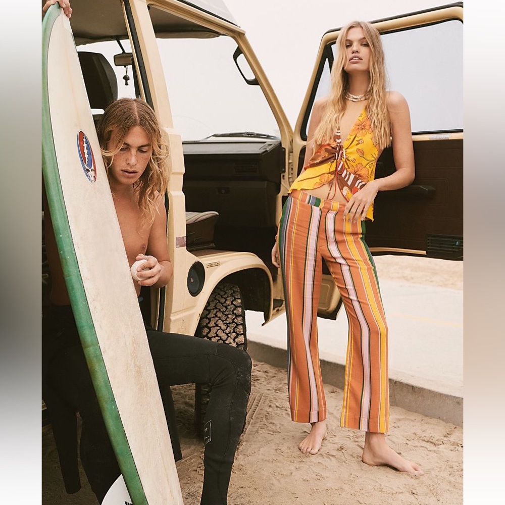 Free People Striped "La Paz Slim Cropped Pants"